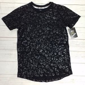 Medium Girls Cheetah Animal Print Black Tee New
